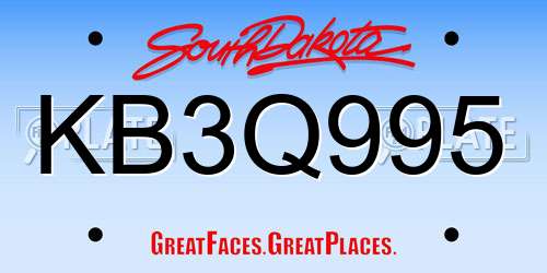 KB3Q995 South Dakota License Plate