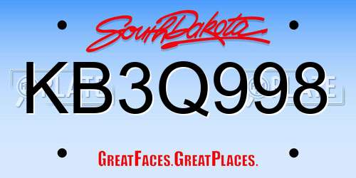 KB3Q998 South Dakota License Plate