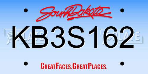 KB3S162 South Dakota License Plate