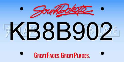 KB8B902 South Dakota License Plate