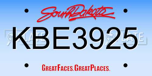 KBE3925 South Dakota License Plate
