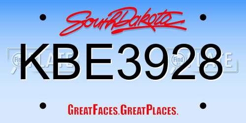 KBE3928 South Dakota License Plate