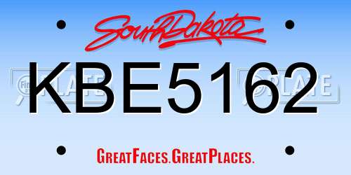 KBE5162 South Dakota License Plate