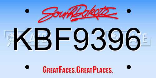 KBF9396 South Dakota License Plate
