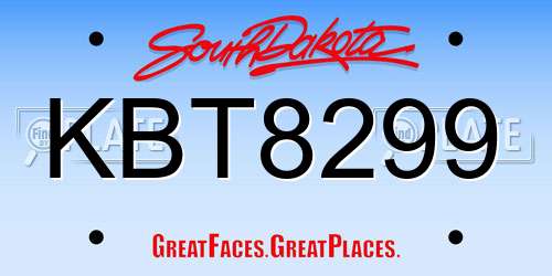 KBT8299 South Dakota License Plate