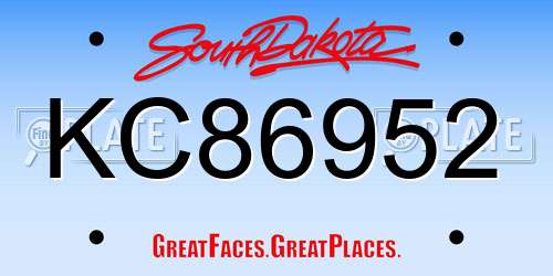 KC86952 South Dakota License Plate
