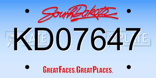 KD07647 South Dakota License Plate