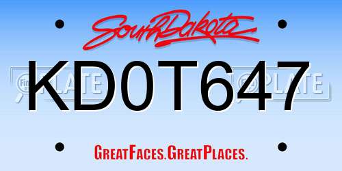 KD0T647 South Dakota License Plate