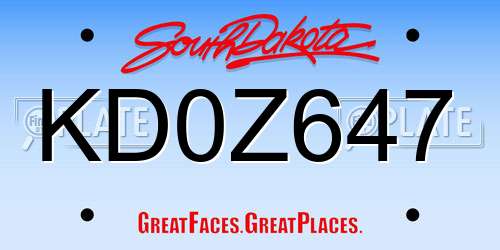 KD0Z647 South Dakota License Plate