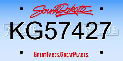 KG57427 South Dakota License Plate