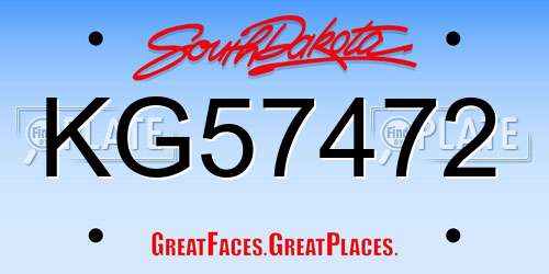 KG57472 South Dakota License Plate