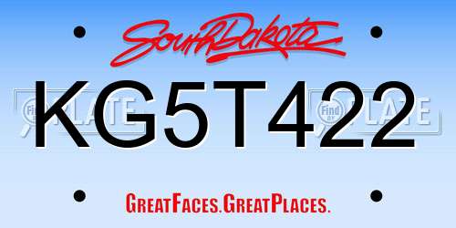 KG5T422 South Dakota License Plate