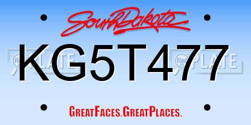 KG5T477 South Dakota License Plate