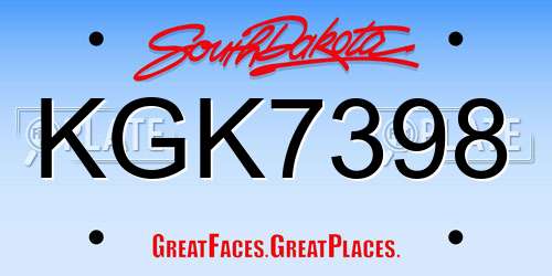 KGK7398 South Dakota License Plate