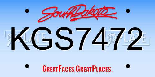 KGS7472 South Dakota License Plate