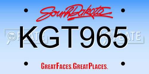 KGT965 South Dakota License Plate