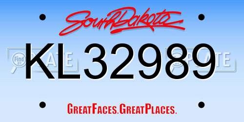 KL32989 South Dakota License Plate
