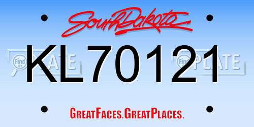 KL70121 South Dakota License Plate