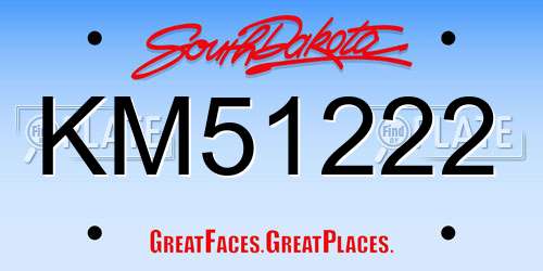 KM51222 South Dakota License Plate