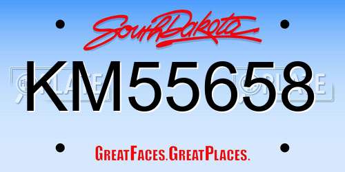 KM55658 South Dakota License Plate