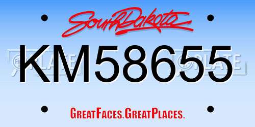 KM58655 South Dakota License Plate