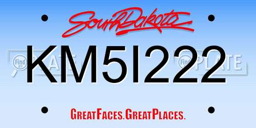KM5I222 South Dakota License Plate