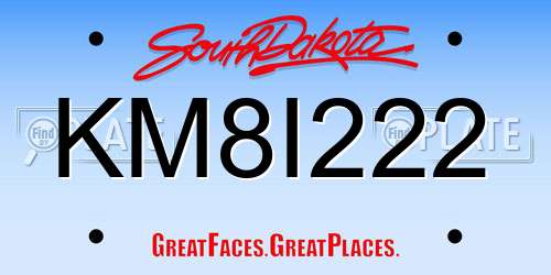 KM8I222 South Dakota License Plate