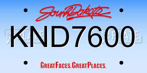 KND7600 South Dakota License Plate
