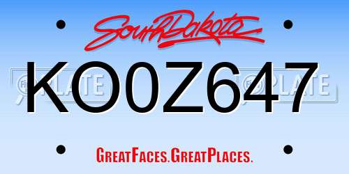 KO0Z647 South Dakota License Plate