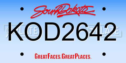 KOD2642 South Dakota License Plate