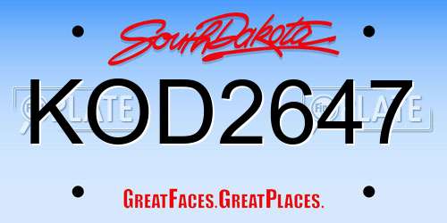 KOD2647 South Dakota License Plate