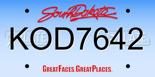 KOD7642 South Dakota License Plate