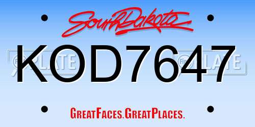 KOD7647 South Dakota License Plate