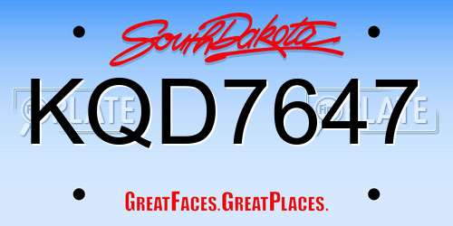 KQD7647 South Dakota License Plate