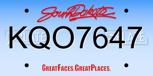 KQO7647 South Dakota License Plate