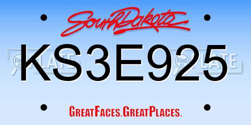 KS3E925 South Dakota License Plate