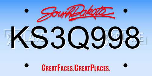KS3Q998 South Dakota License Plate