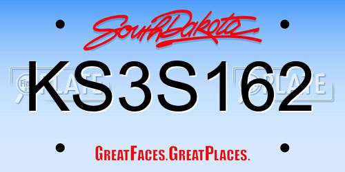 KS3S162 South Dakota License Plate
