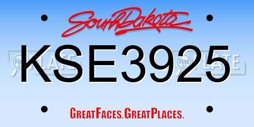 KSE3925 South Dakota License Plate