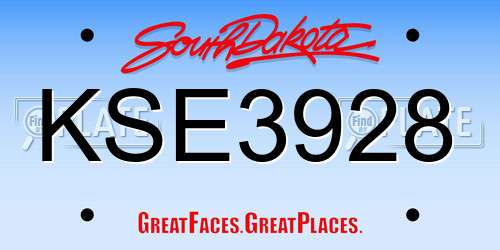 KSE3928 South Dakota License Plate