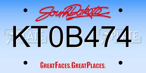 KT0B474 South Dakota License Plate