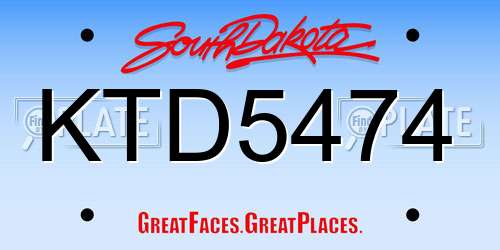 KTD5474 South Dakota License Plate