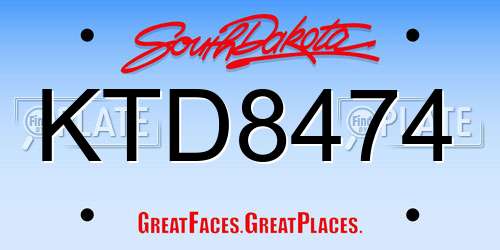 KTD8474 South Dakota License Plate