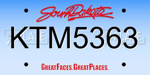 KTM5363 South Dakota License Plate