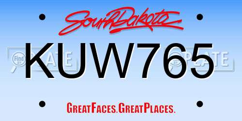KUW765 South Dakota License Plate