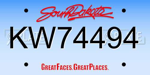 KW74494 South Dakota License Plate