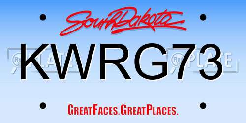 KWRG73 South Dakota License Plate