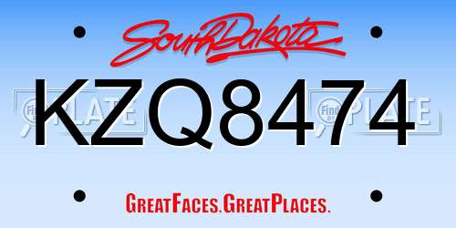 KZQ8474 South Dakota License Plate