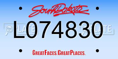 L074830 South Dakota License Plate