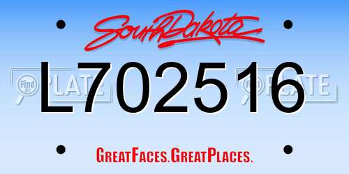 L702516 South Dakota License Plate